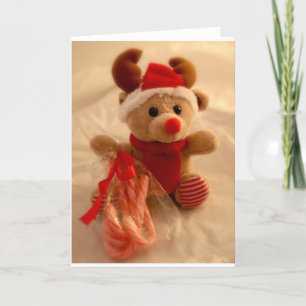 Beanie reindeer & candy cane holiday card