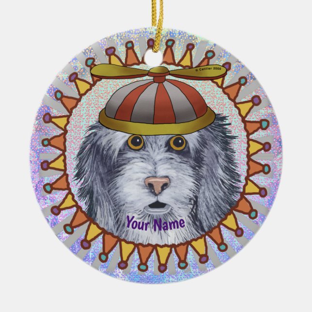 Beanie Sheep Dog custom name  Ceramic Tree Decoration (Front)