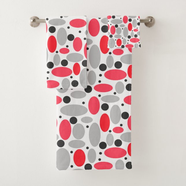beans and peas retro red grey white pattern bath towel set (Insitu)
