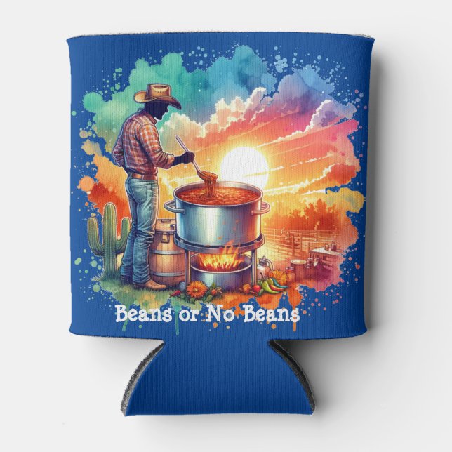 Beans or No Beans Chilli Cooking Cowboy 1 Can Cooler (Front)