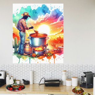 Beans or No Beans Chilli Cooking Cowboy 1 Canvas Print