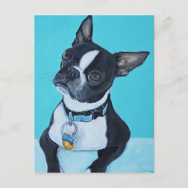 Beans the Boston Terrier Painting Postcard (Front)