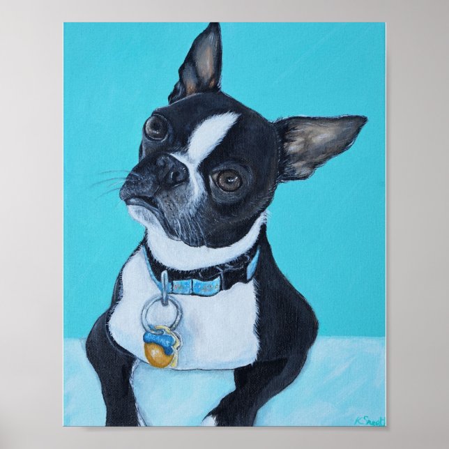 Beans the Boston Terrier Painting Poster (Front)