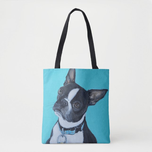 Beans the Boston Terrier Painting Tote Bag (Front)
