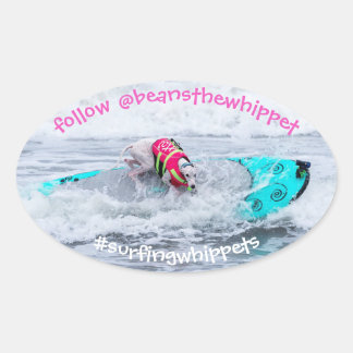 Beans The Whippet Surfdog Oval Sticker
