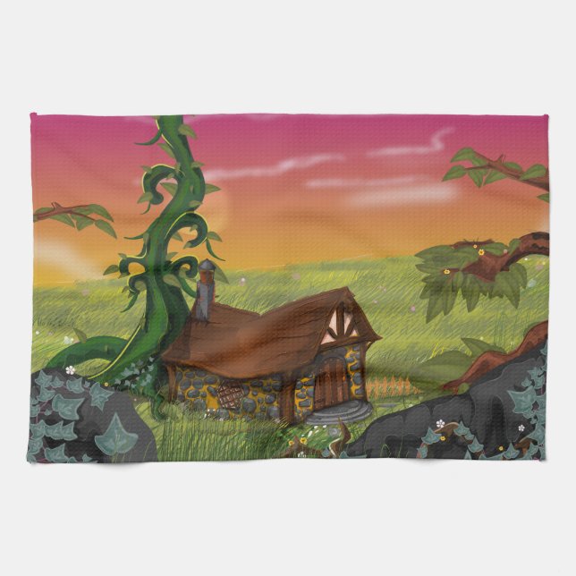Beanstalk Cottage Cartoon Tea Towel (Horizontal)