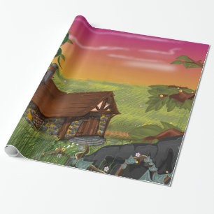 Beanstalk Cottage Cartoon Wrapping Paper