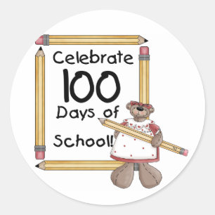 Bear 100th Day of School Tshirts and Gifts Classic Round Sticker