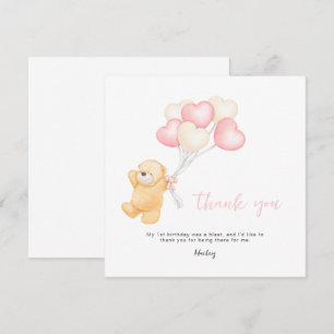 Bear 1st Birthday Invitation, Girl First Birthday  Thank You Card