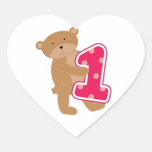 Bear 1st Birthday T-shirts and Gifts Heart Sticker