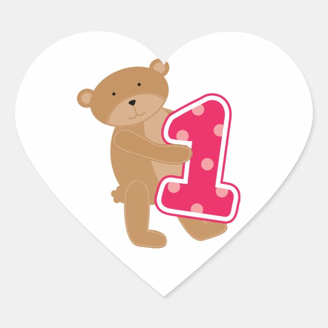Bear 1st Birthday T-shirts and Gifts Heart Sticker (Front)