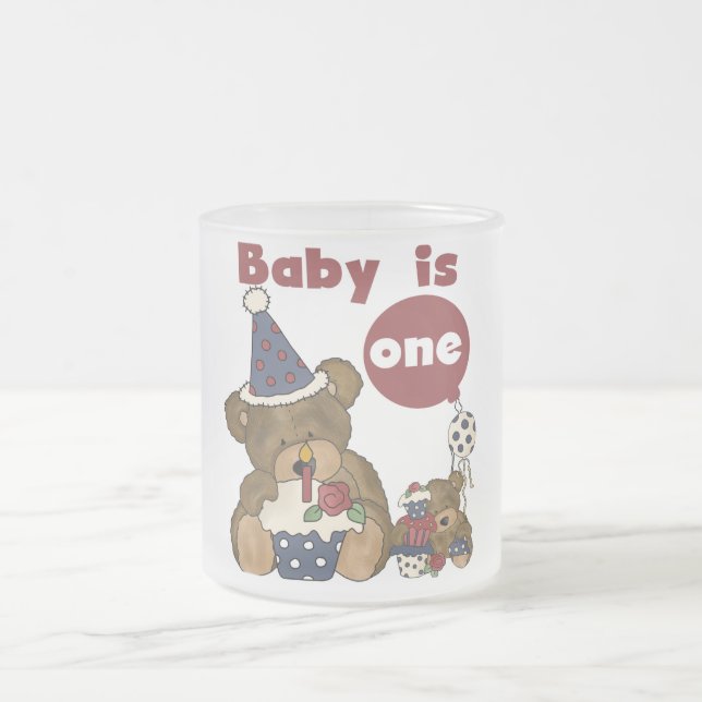 Bear 1st Bortjdau Blue Tshirts and Gifts Frosted Glass Coffee Mug (Center)