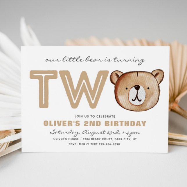 Bear 2nd Birthday Invitation | Cute Bear Invite (Creator Uploaded)