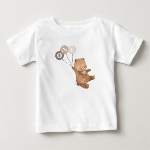 Bear 3 Brown Balloons 1st Birthday Baby T-Shirt