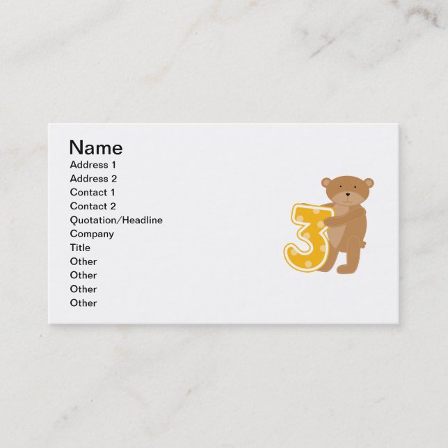 Bear 3rd Birthday T-shirts and Gifts Business Card (Front)