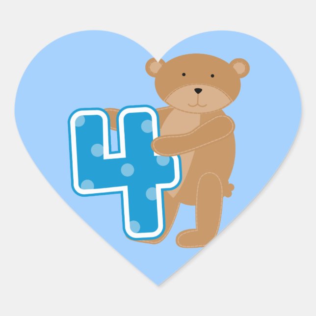 Bear 4th Birthday Tshirts and Gifts Heart Sticker (Front)