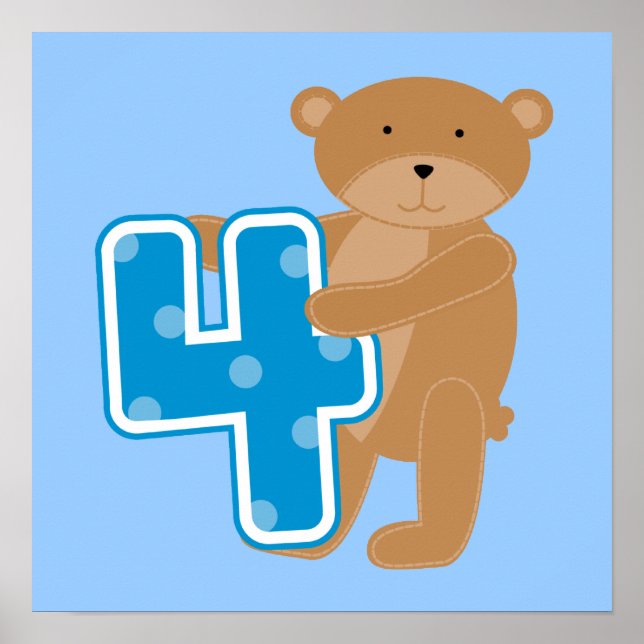 Bear 4th Birthday Tshirts and Gifts Poster (Front)