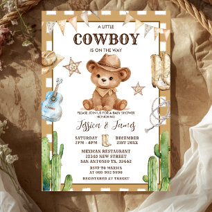 Bear A Little Cowboy is on the Way Baby shower Invitation
