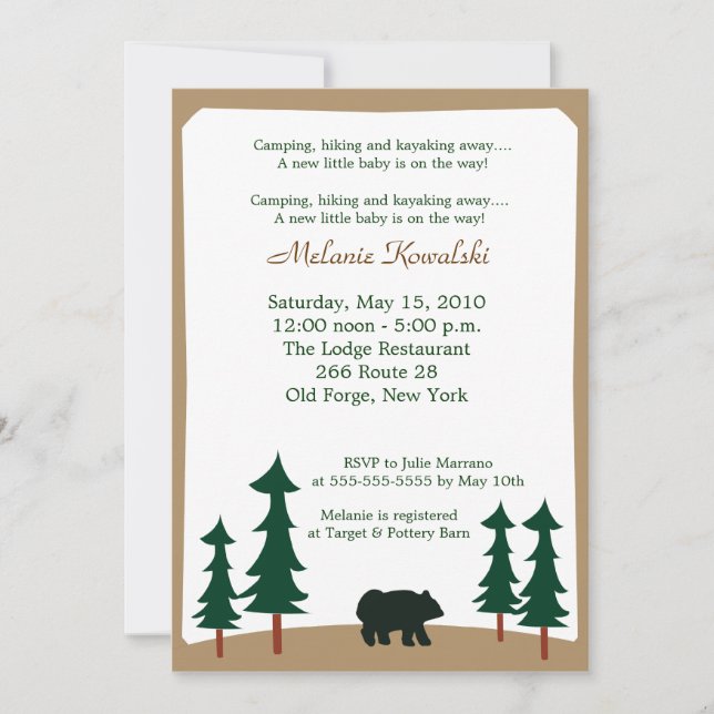BEAR Adirondack Lodge 5x7 Baby Shower Invitation (Front)