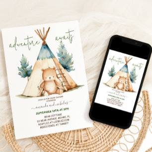Bear Adventure Boy Baby Shower Minimal Invitation
