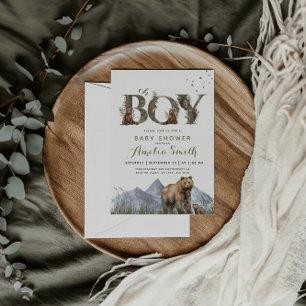 Bear Adventure Eucalyptus Moss Green Oh Boy Invitation