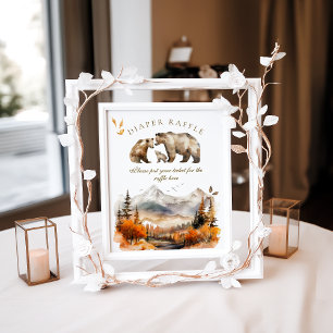 Bear Adventure Fall Mountain Diaper Baby Shower  Poster