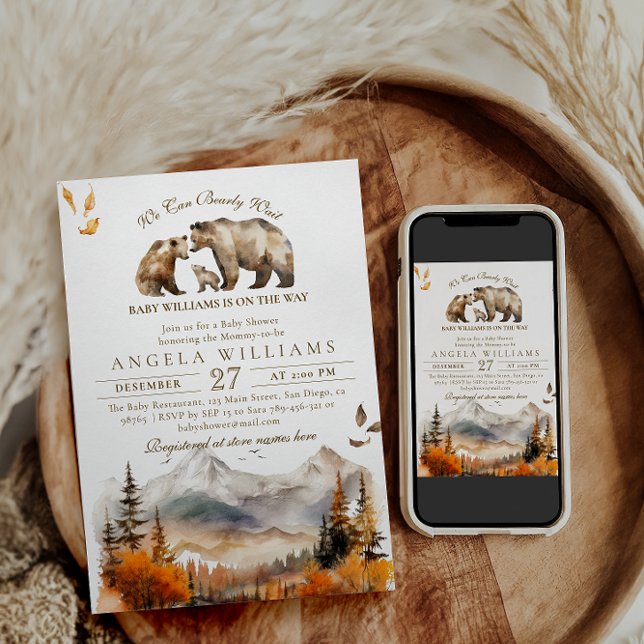 Bear Adventure Fall Mountain Neutral Baby Shower Invitation (Creator Uploaded)