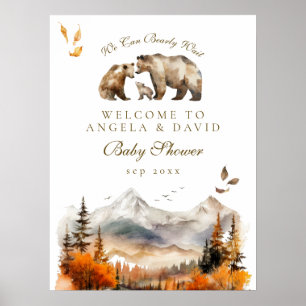 Bear Adventure Fall Mountain Neutral Baby Shower  Poster