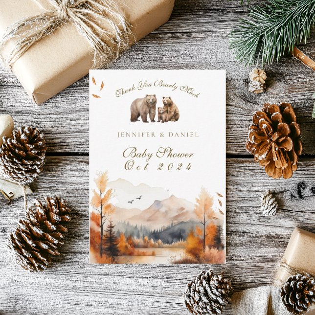 Bear Adventure Fall Mountains Neutral Baby Shower Thank You Card (Creator Uploaded)