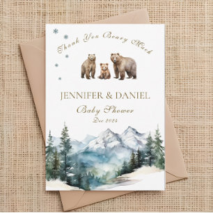 Bear Adventure Snowy Mountains Baby Shower Thank You Card