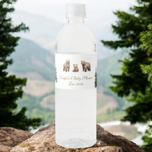 Bear Adventure Snowy Mountains   Baby Shower Water Bottle Label (Creator Uploaded)