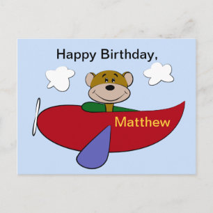 Bear Aeroplane Birthday Postcard