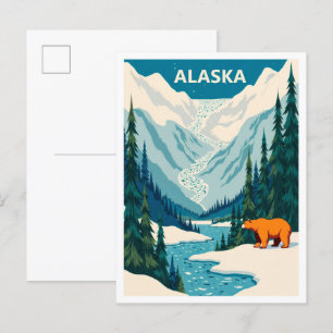 Bear Alaska USA Art Vintage Illustration Travel Postcard