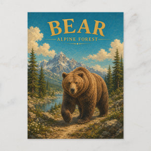 Bear Alpine Forest Watercolor GeoSaga Postcard
