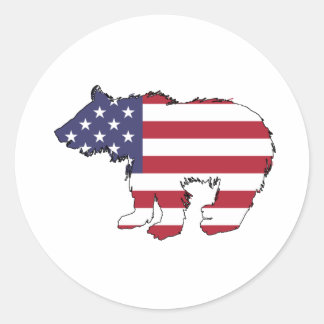 Bear "American Flag" Classic Round Sticker