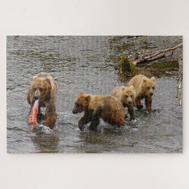 Bear and 3 cubs, Brooks Falls Alaska  Jigsaw Puzzle (Horizontal)