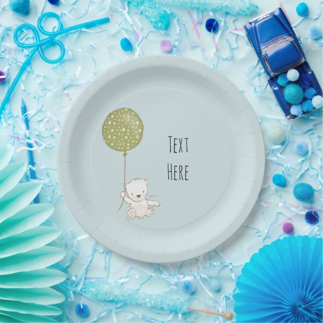 Bear and Balloon Paper Plate - Blue (Party)