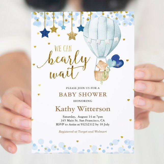 Bear and Blue Hot air Balloon Baby Shower  Invitation (Creator Uploaded)