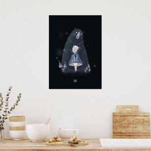 BEAR and BLUE MUSHROOM by Alexandra Dikaia Poster