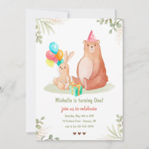 Bear and Bunny Birthday Party Invitation