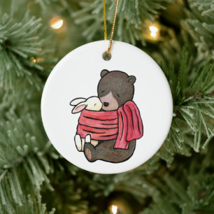 Bear and Bunny Couple Custom Name Christmas Ceramic Tree Decoration