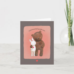 Bear and Bunny Couple Cute Loving couple portrait  Card