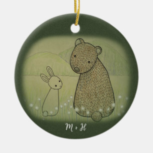 Bear and Bunny Couple First Christmas together  Ceramic Tree Decoration