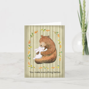 Bear and Bunny embracing Warm Sweet Anniversary Card