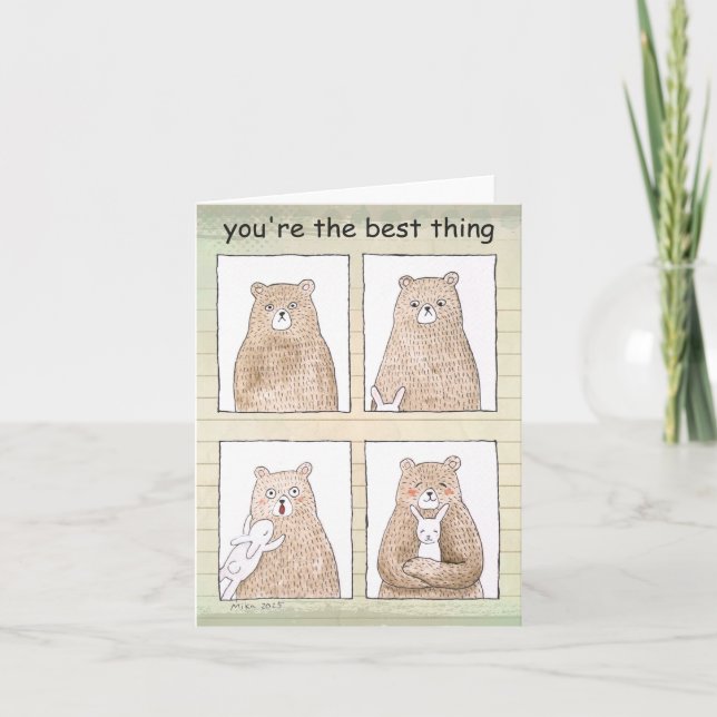 Bear and Bunny Happy Couple Anniversary Cute Comic Card (Front)