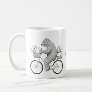 Bear and bunny on bicycle Custom name holiday gift Coffee Mug