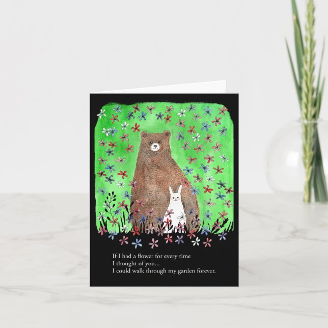 Bear and Bunny Romantic Floral Poetry Valentine Card (Front)
