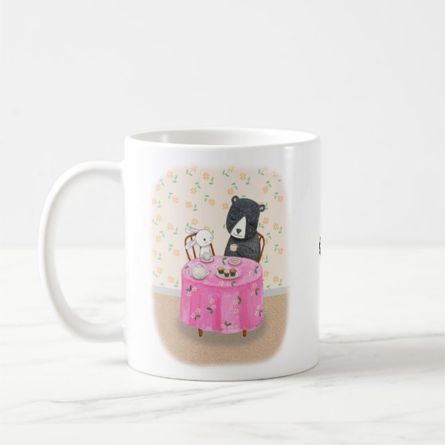 Bear and bunny tea time Cute couple custom name Coffee Mug (Left)