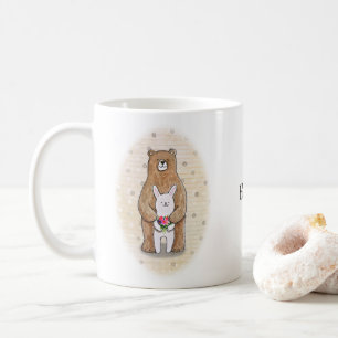 Bear and Bunny Together Happy Couple Custom Name  Coffee Mug