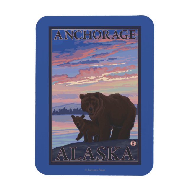 Bear and Cub - Anchorage, Alaska Magnet (Vertical)